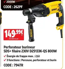 Screwfix Dewalt perforateur burineur sds+ filaire 230v d25133k-qs 800w offre