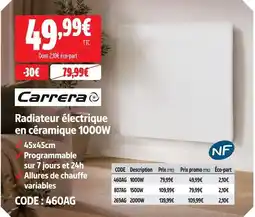 Screwfix Carrera radiateur électrique en céramique 1000w offre