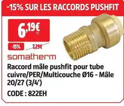 Screwfix Somatherm raccord mâle pushfit pour tube cuivre/per/multicouche ø16 - mâle 20/27 (3/4’) offre