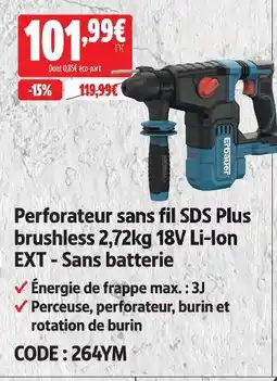 Screwfix Erbauer perforateur sans fil sds plus brushless 2,72kg 18v li-ion ext - sans batterie offre