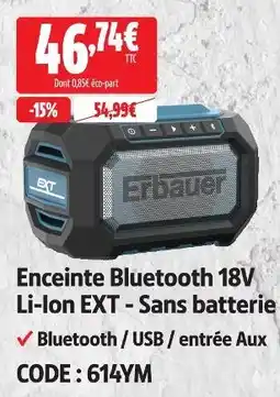 Screwfix Erbauer enceinte bluetooth 18v li-ion ext - sans batterie offre