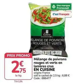 Promocash Promo - mélange de poivrons rouges et verts en lanieres crus en cuisine offre