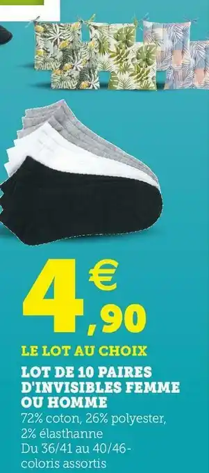 Super U Lot de 10 paires d'invisibles femme ou homme offre