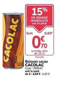 Promocash Cacolac - boisson cacao offre