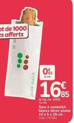 Promocash Sacs à sandwich blanc décor plaisir offre