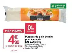 Promocash Promo - plaques de pain de mie pour canapés en cuisine offre