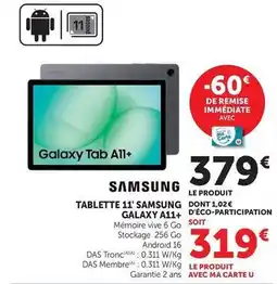 Hyper U Samsung - tablette 11' galaxy a11+ offre