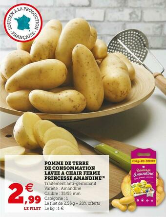 Super U Pomme de terre de consommation lavee a chair ferme princesse amandine offre