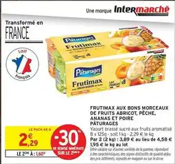 Intermarché Paturages - frutimax aux bons morceaux de fruits abricot, peche, ananas et poire offre