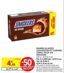 Intermarché Snickers - barres glacées cacahuètes et caramel family pack x12 offre