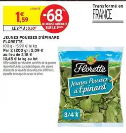 Intermarché Florette - jeunes pousses d'epinard offre