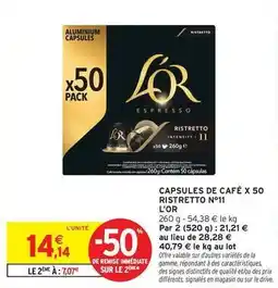 Intermarché L'or - capsules de café x 50 ristretto n°11 offre
