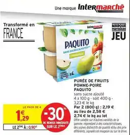 Intermarché Paquito - purée de fruits pomme-poire offre