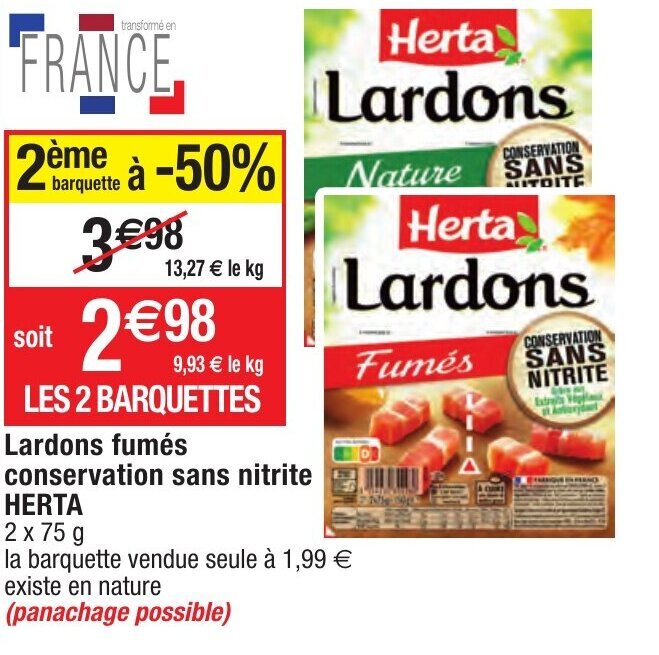 Promo Lardons fumés conservation sans nitrite HERTA chez Migros