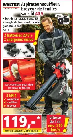 Norma WALTER Aspirateur/souffleur/broyeur de feuilles sans fil 40 V offre