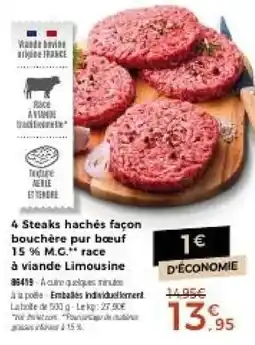 Thiriet 4 Steaks hachés façon bouchère pur bœuf offre