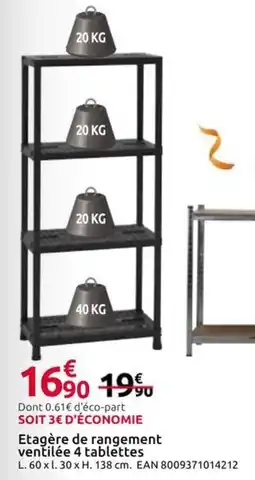 Mr Bricolage Etagère de rangement ventilée 4 tablettes offre