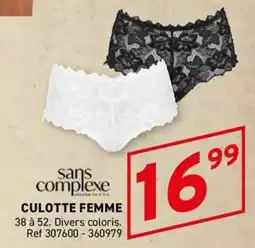 Trafic sans complexe CULOTTE FEMME offre