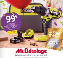 Mr Bricolage Perceuse-visseuse å percussion 18v ryobi avec 1 batterie lithium-ion 4ah 1 chargeur za et 1 sac de transport , offre