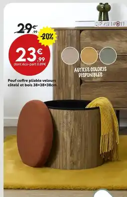 Maxi Bazar Pouf coffre pliable velours côtelé et bois offre