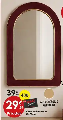 Maxi Bazar Miroir arche velours 50×70 cm offre