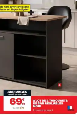 Brico Dépôt Lot de 2 tabourets de bar reglables noir offre