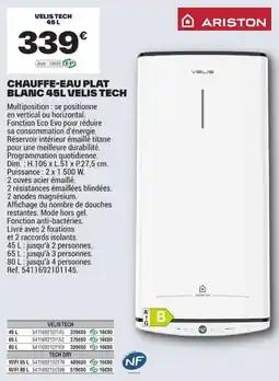 Brico Dépôt ARISTON CHAUFFE-EAU PLAT BLANC 45L VELIS TECH offre