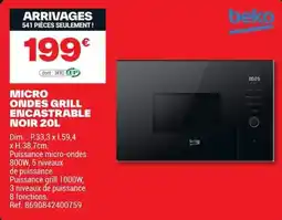 Brico Dépôt Beko Micro ondes grill encastrable noir 20L offre