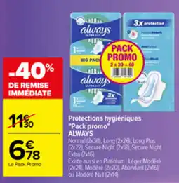 Carrefour ALWAYS Protections hygiéniques offre