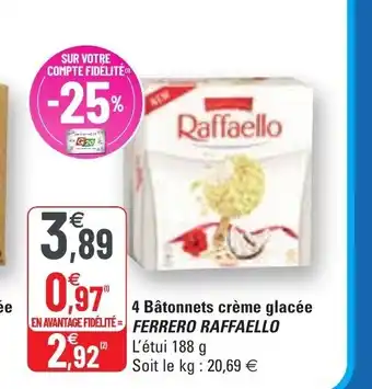 G20 4 Bâtonnets Créme Glacée Ferrero Raffaello offre