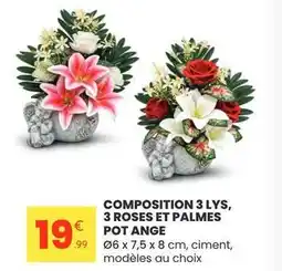 Stokomani Composition 3 lys, 3 roses et palmes pot ange offre