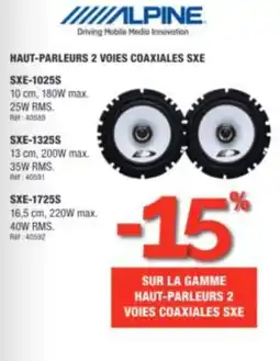 Autobacs ALPINE HAUT-PARLEURS 2 VOIES COAXIALES SXE offre