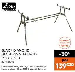 Pacific Pêche Leon BLACK DIAMOND STAINLESS STEEL ROD POD 3 ROD offre