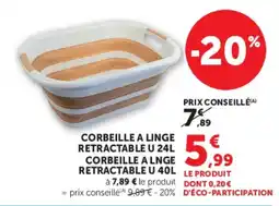 Super U CORBEILLE A LINGE RETRACTABLE U 24L offre