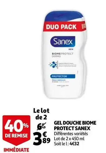 Auchan Sanex gel douche biome protect offre