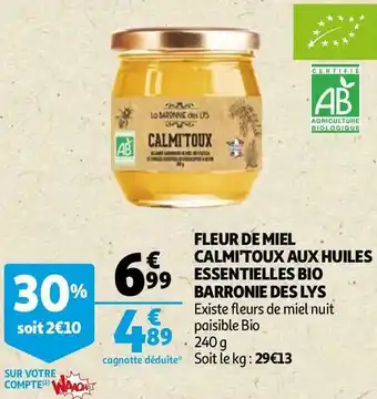 Auchan Fleur de miel calmi'toux aux huiles essentielles bio barronie des lys offre