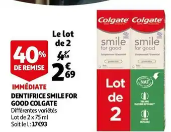 Auchan Colgate dentifrice smile for good offre
