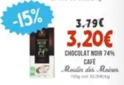 Naturalia Moulin des Moines CHOCOLAT NOIR 74% CAFÉ offre