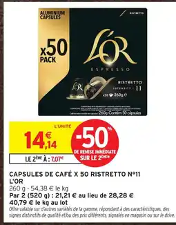 Intermarché L'or capsules de café ristretto n°11 offre
