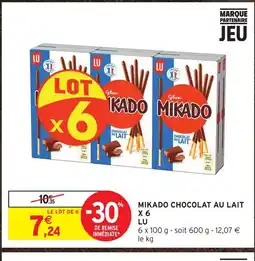 Intermarché Lu mikado chocolat au lait x 6 offre