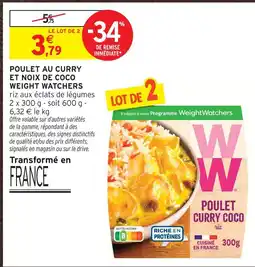 Intermarché Weight watchers poulet au curry et noix de coco riz aux éclats de légumes offre