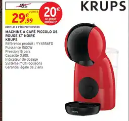 Intermarché Krups machine à café piccolo xs rouge et noire offre