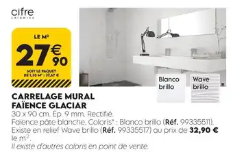 Cifre carrelage mural faïence glaciar blanco brillo