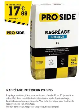 Tout faire matériaux Proside ragréage intérieur p3 gris offre