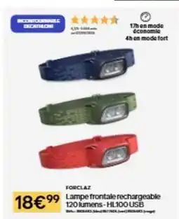 Decathlon Lampe frontale rechargeable 120 jumens-hl100 usi offre