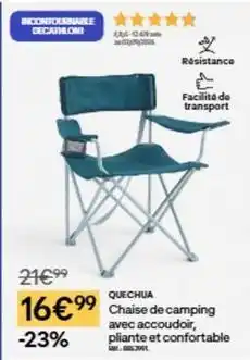 Decathlon Decathlon - chaise de camping avec accodoir, pliante et confortable offre