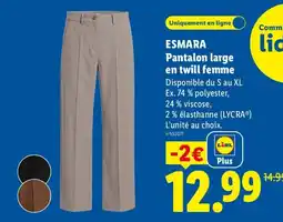 Lidl ESMARA Pantalon large en twill femme offre