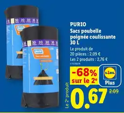Lidl PURIO Sacs poubelle poignée coulissante offre
