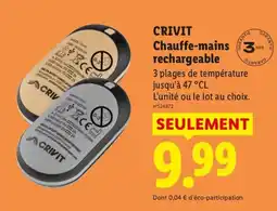 Lidl CRIVIT Chauffe-mains rechargeable offre