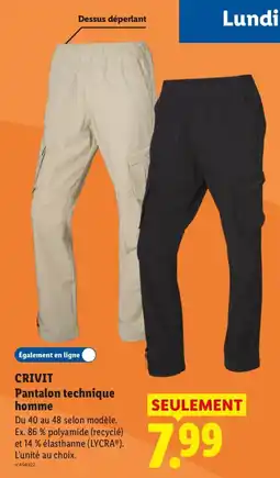Lidl CRIVIT Pantalon technique homme offre